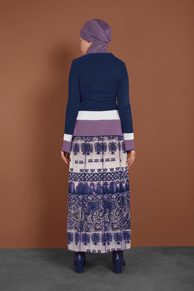 Hijab clothing NAVY BLUE PATTERNED TWO-PIECED DRESS 4576  - ALVİNA