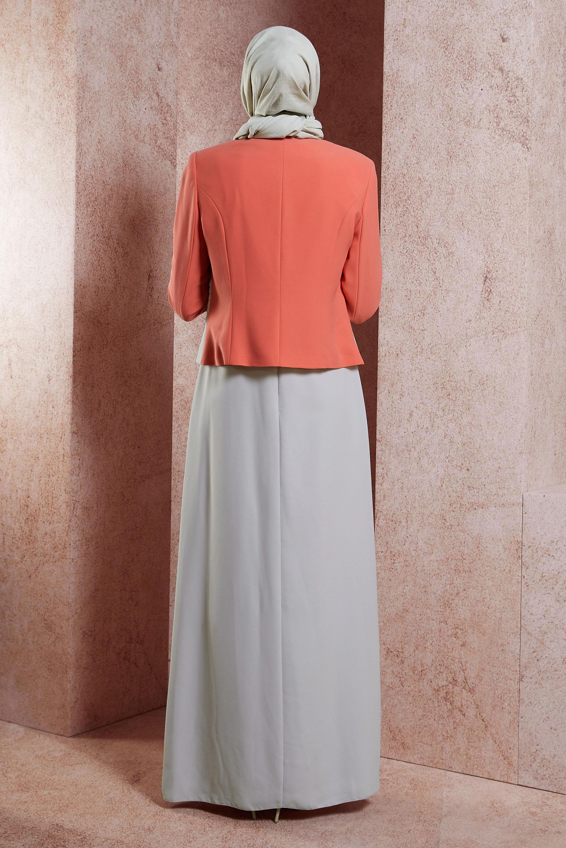 Tesettür giyim PUDRA TAŞ DETAYLI ELBİSELİ TAKIM 3759