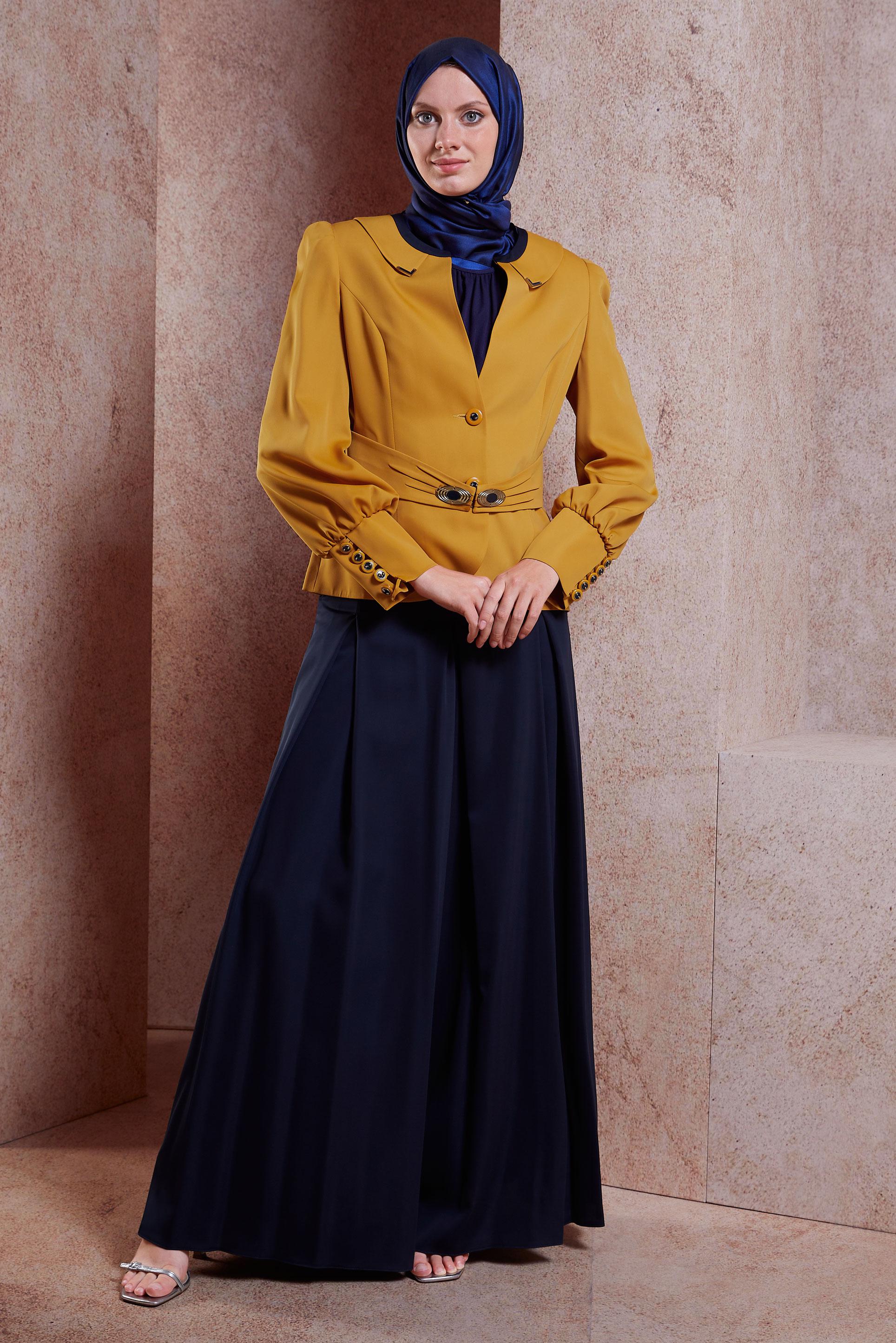 Tesettür giyim SARI CEKETLİ TULUMLU TAKIM 3863