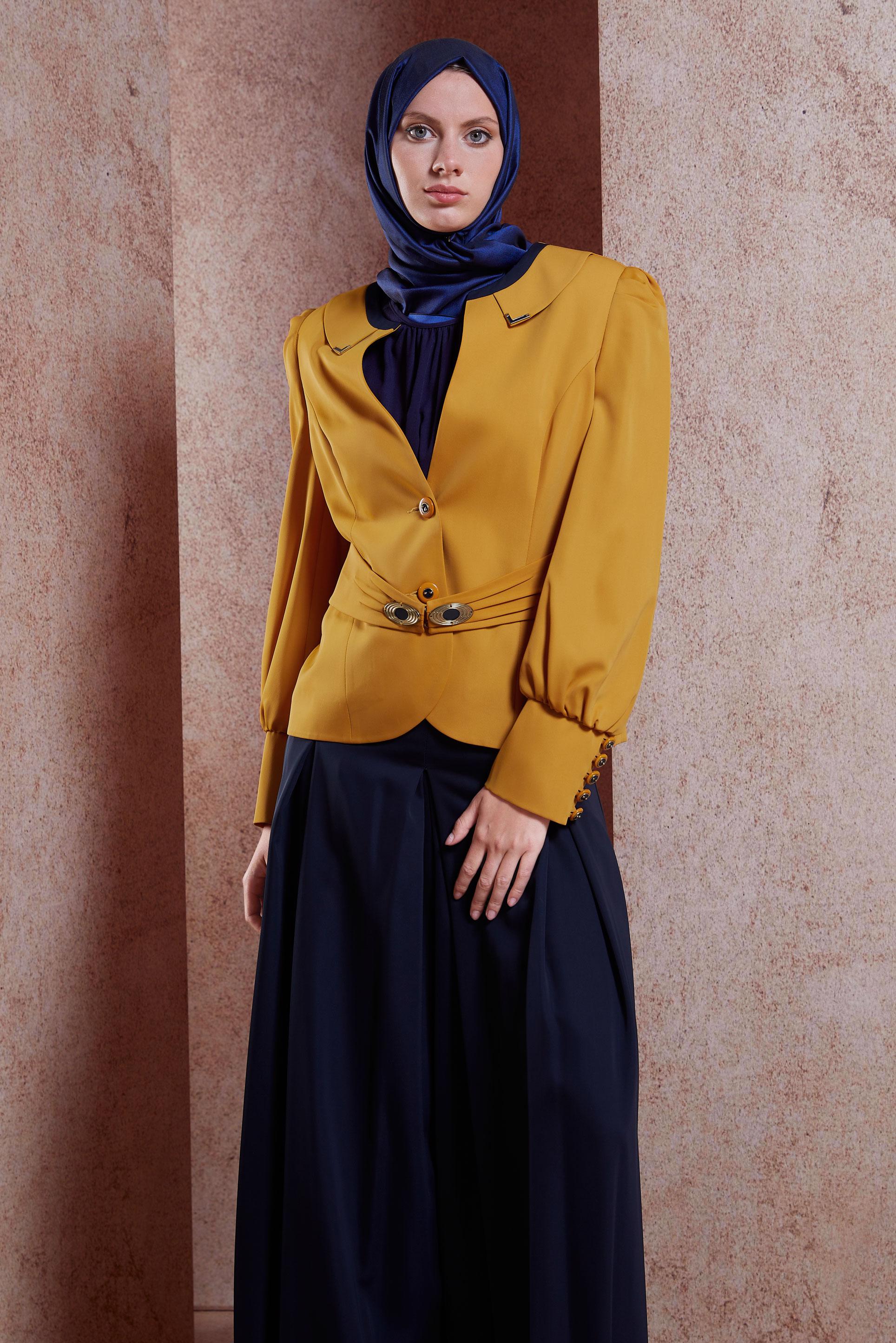 Tesettür giyim SARI CEKETLİ TULUMLU TAKIM 3863