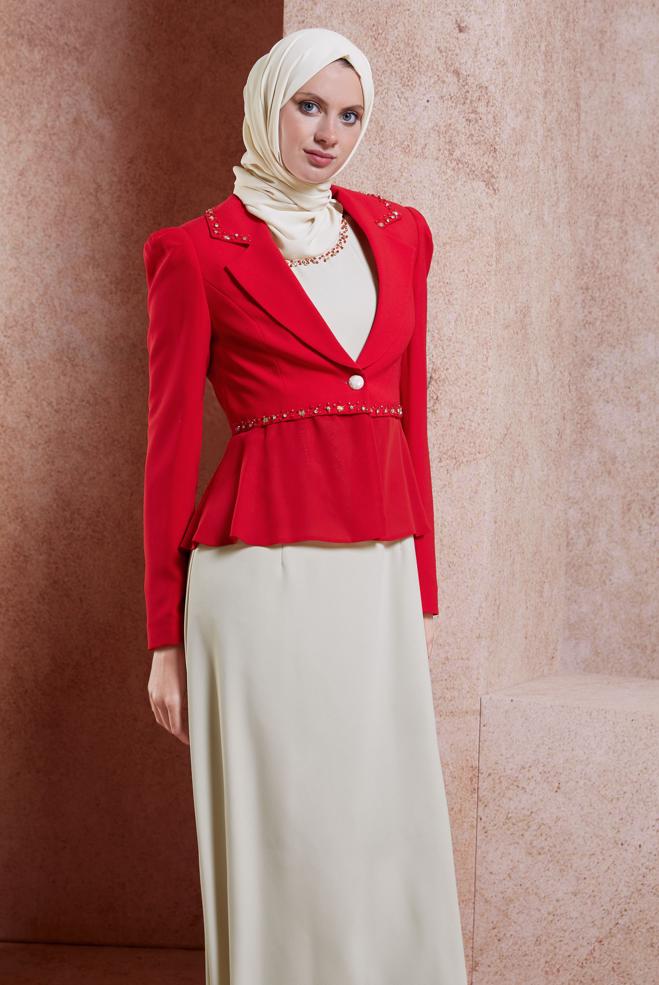 Hijab clothing RED DRESS SUIT WITH JACKET 3874 - ALVİNA