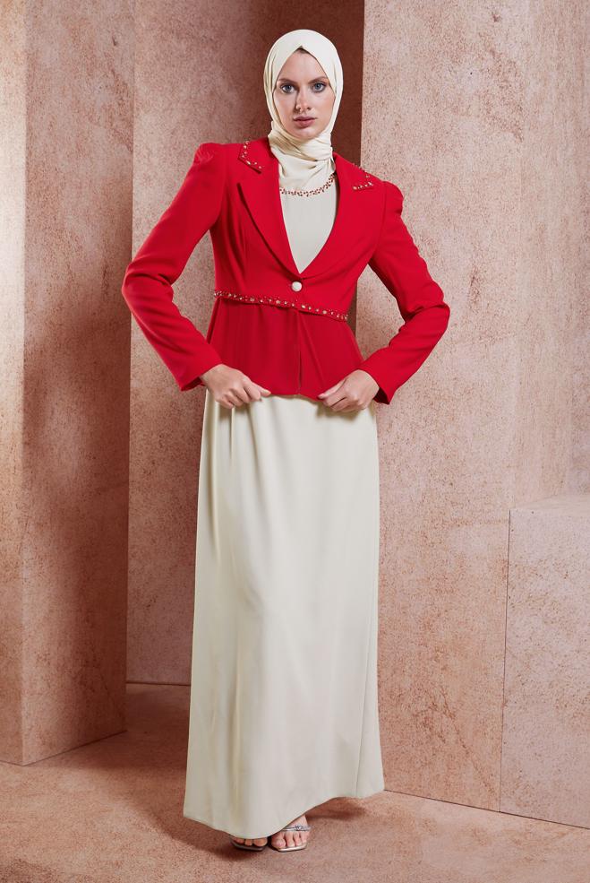 Hijab clothing RED DRESS SUIT WITH JACKET 3874 - ALVİNA