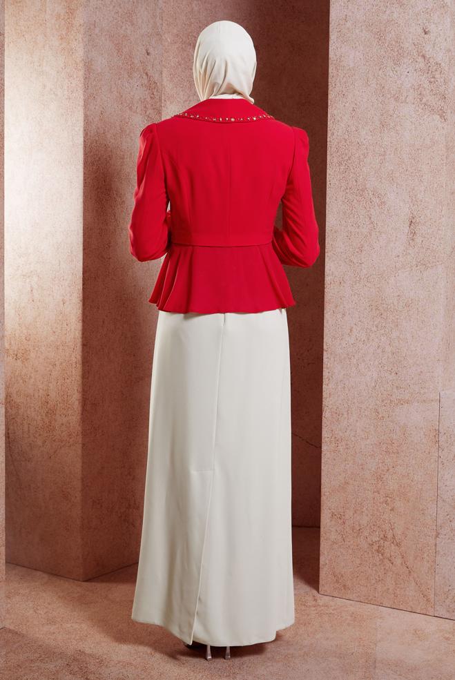 Hijab clothing RED DRESS SUIT WITH JACKET 3874 - ALVİNA