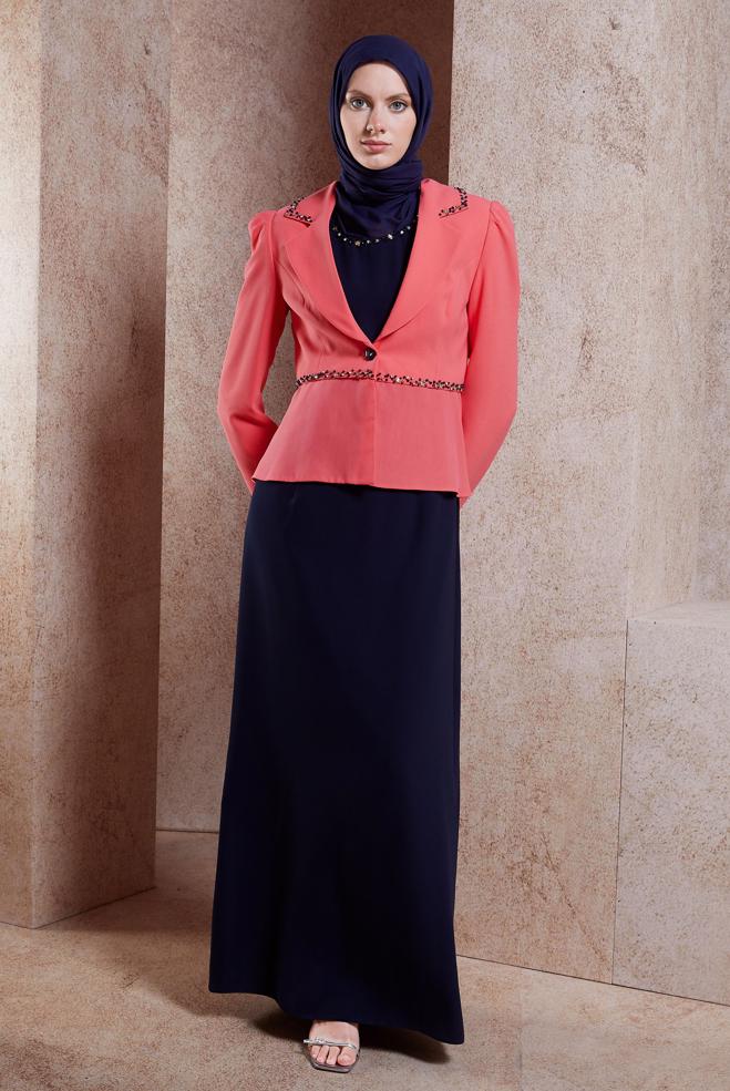 Hijab clothing CORAL DRESS SUIT WITH JACKET 3874 - ALVİNA