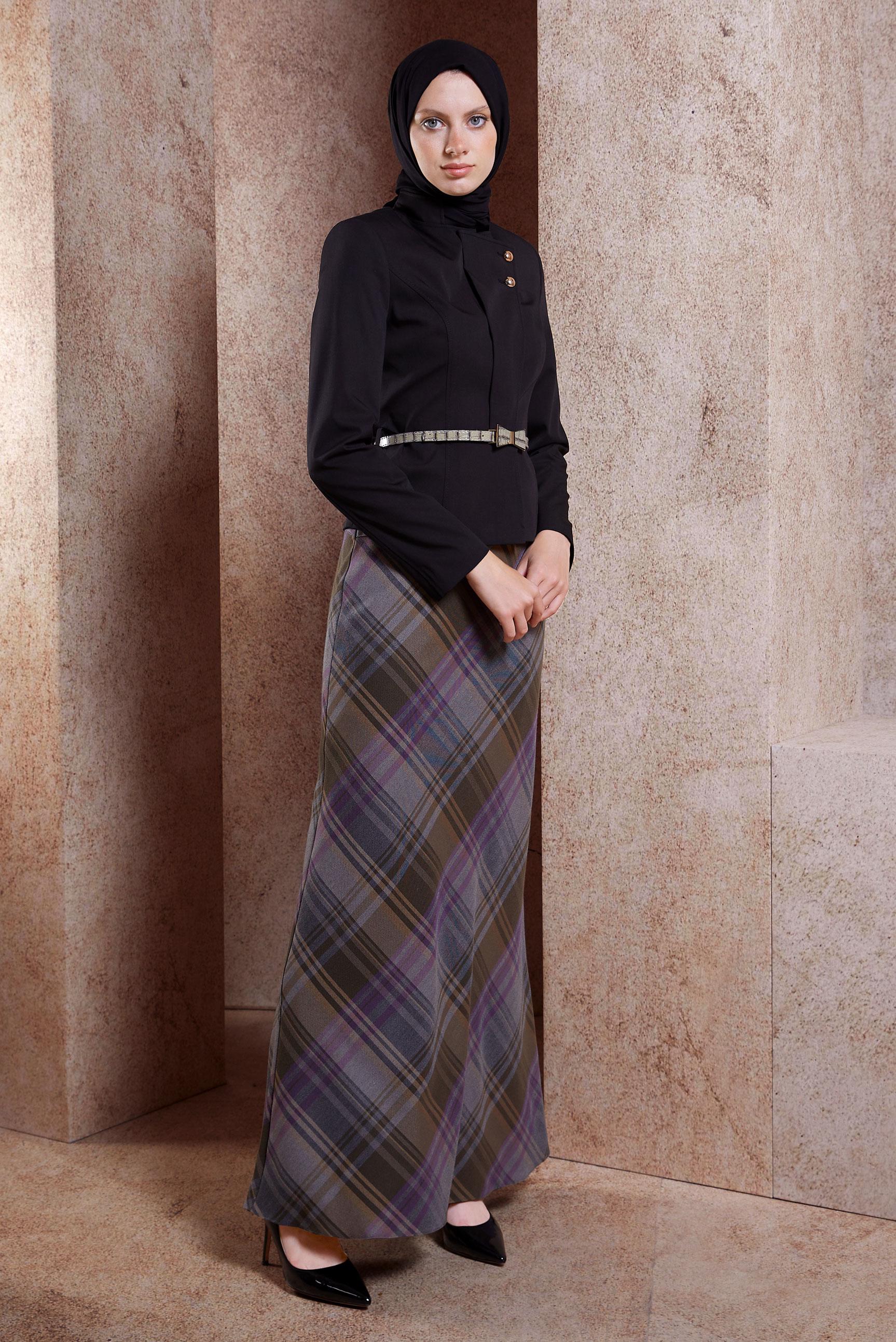 Vêtements hijab NOIR COSTUME À JUPE À CARREAUX 3946E