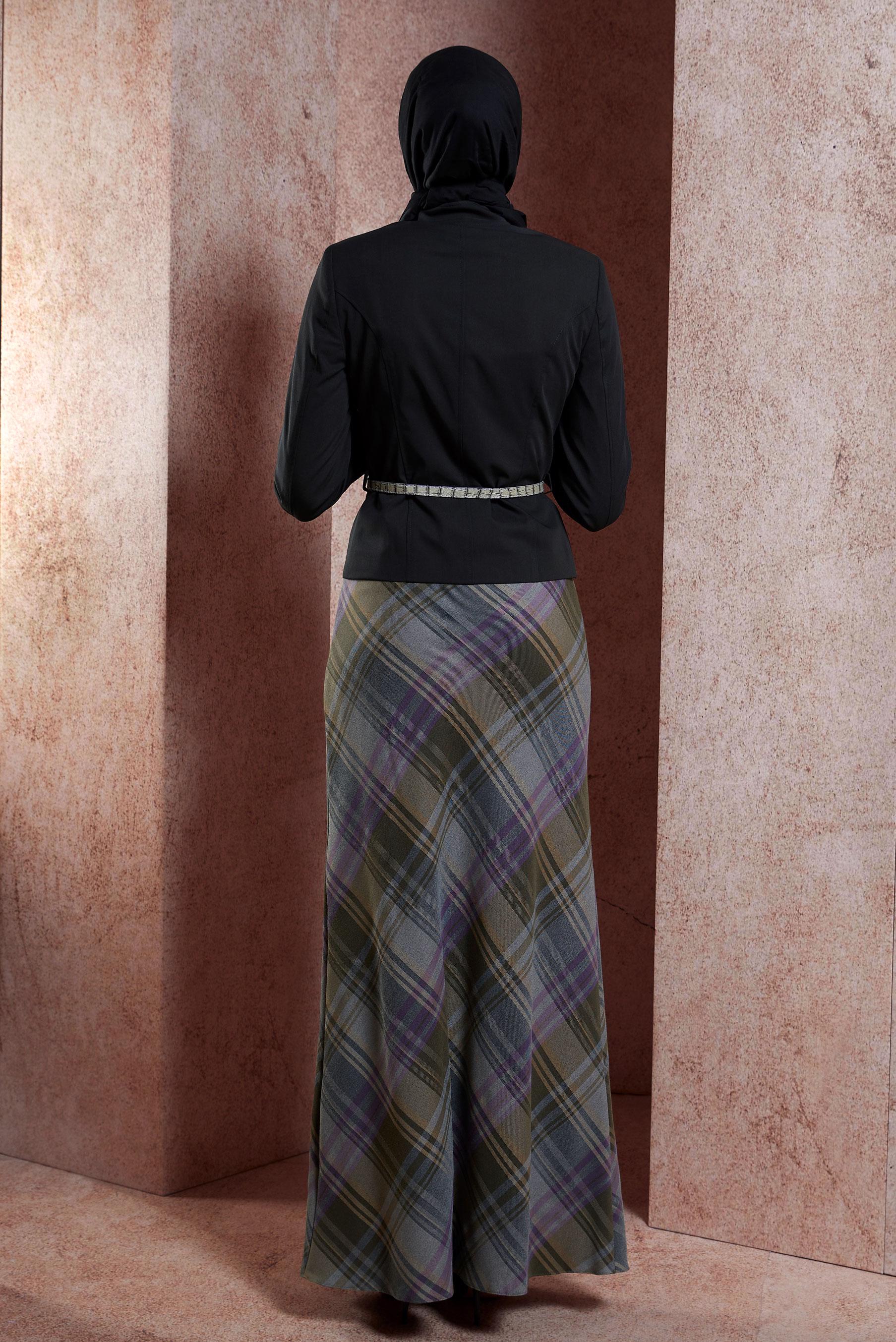 Vêtements hijab NOIR COSTUME À JUPE À CARREAUX 3946E