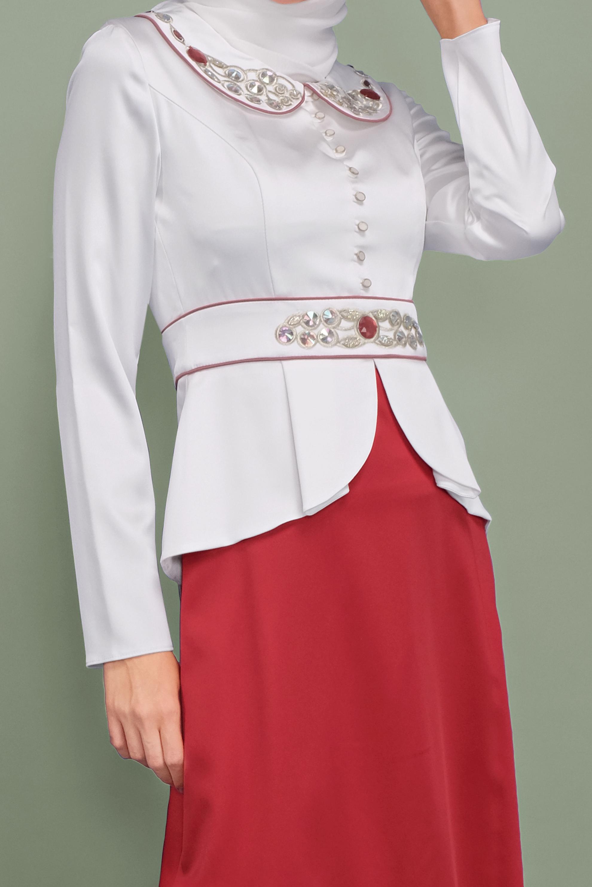 Tesettür giyim KIRMIZI BEBE YAKA SATEN ABİYE ELBİSE 5938