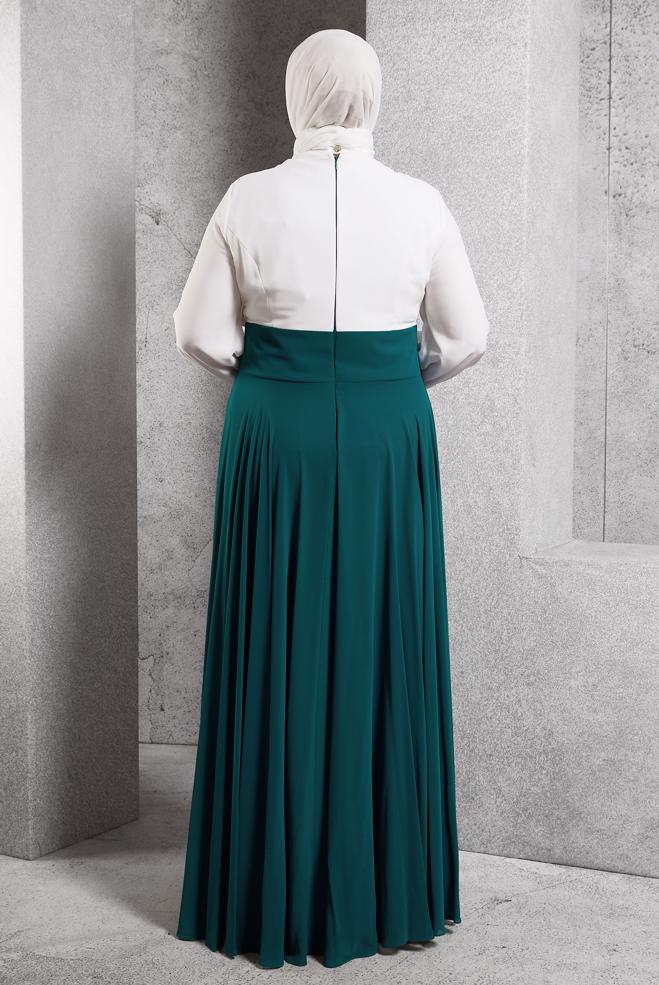 Tesettür giyim BEYAZ İŞLEME DETAYLI ABİYE ELBİSE 5942  - ALVİNA