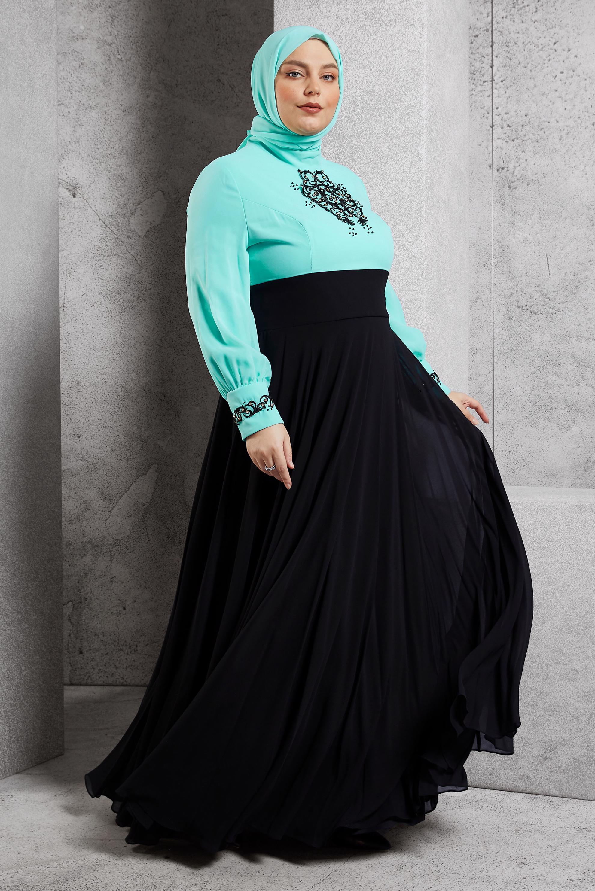 Vêtements hijab VERT ROBE DE SOIRÉE DÉTAIL BRODERIE 5942
