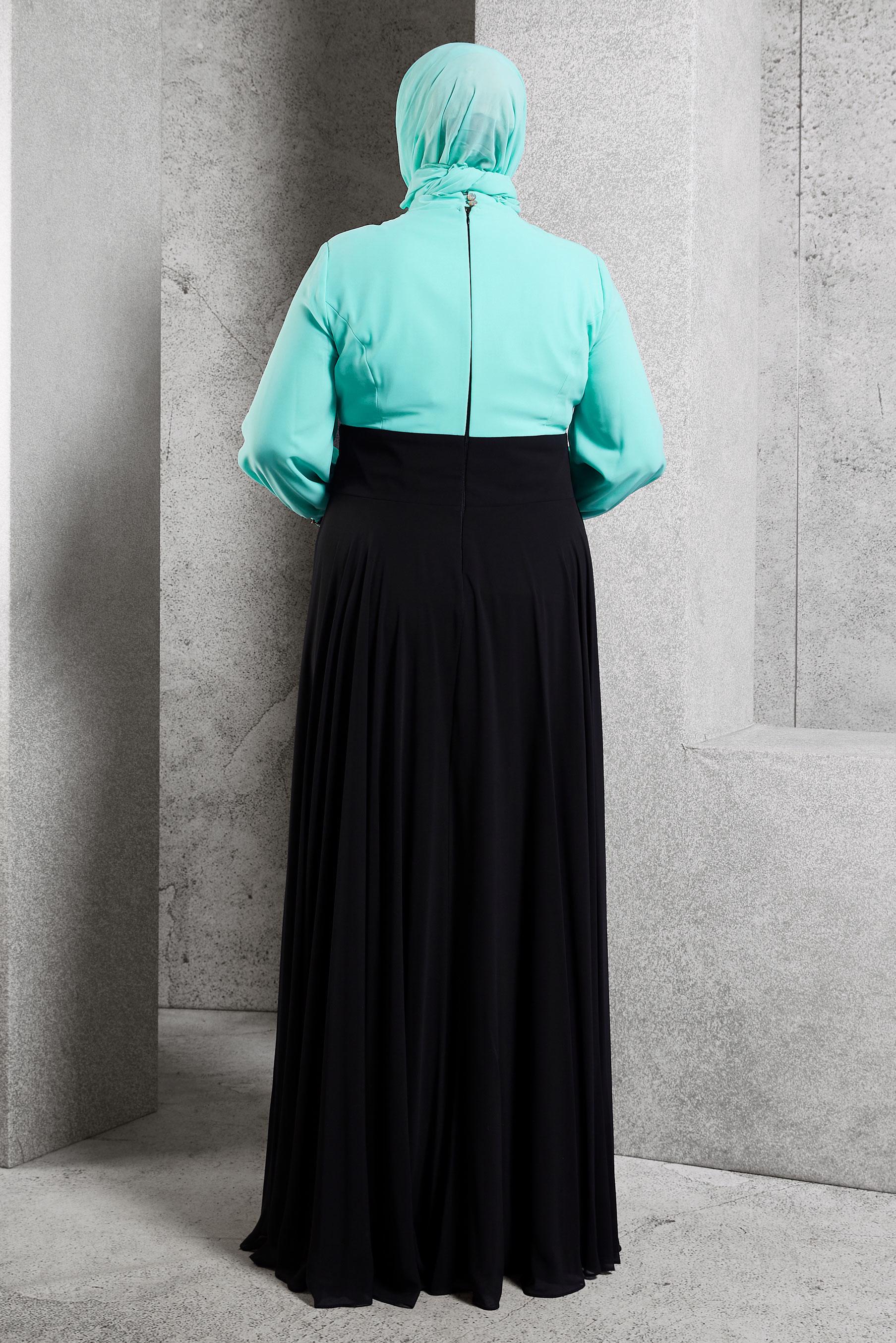 Vêtements hijab VERT ROBE DE SOIRÉE DÉTAIL BRODERIE 5942