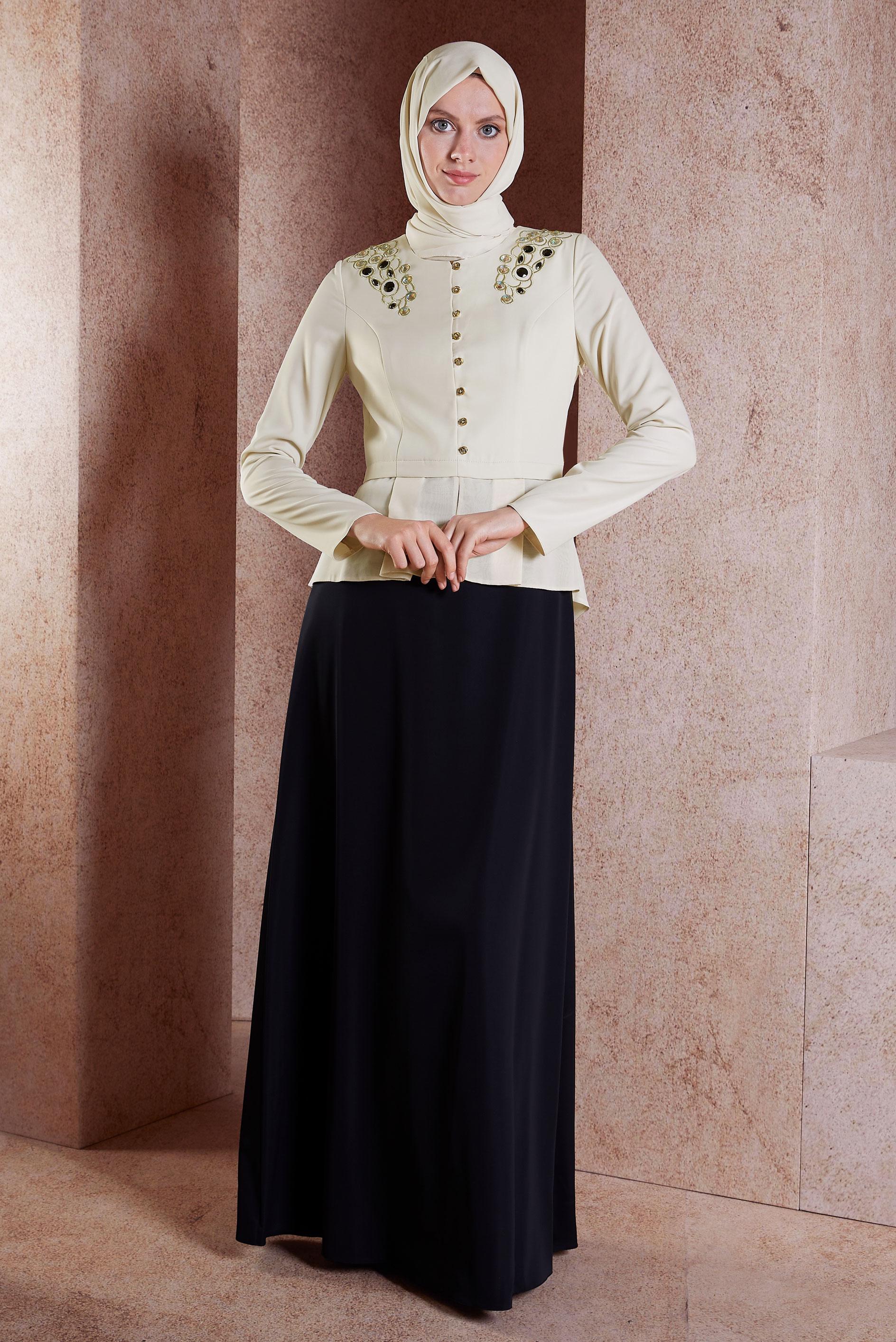 Tesettür giyim SİYAH VOLAN DETAYLI ABİYE ELBİSE 5944