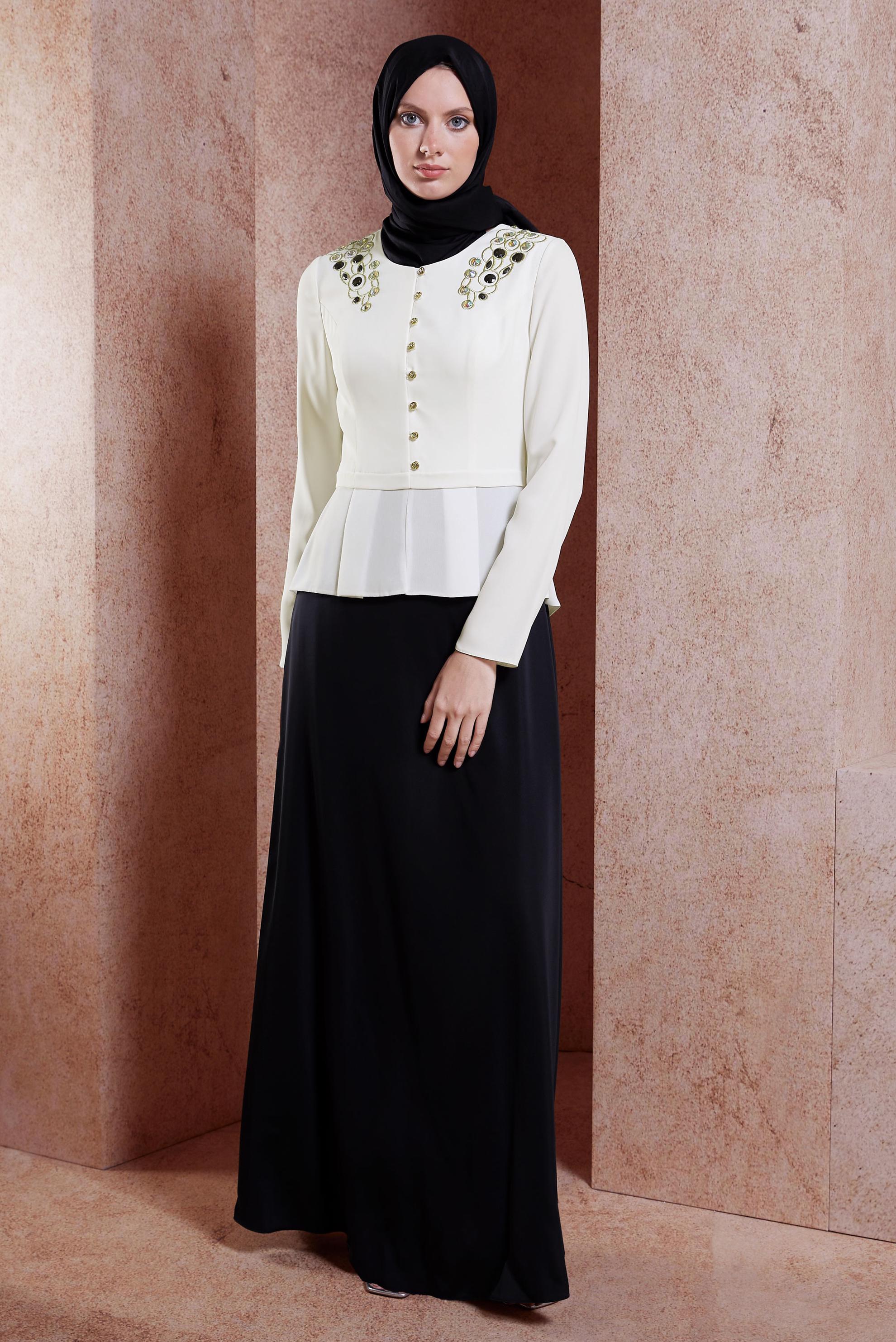 Tesettür giyim SİYAH VOLAN DETAYLI ABİYE ELBİSE 5944