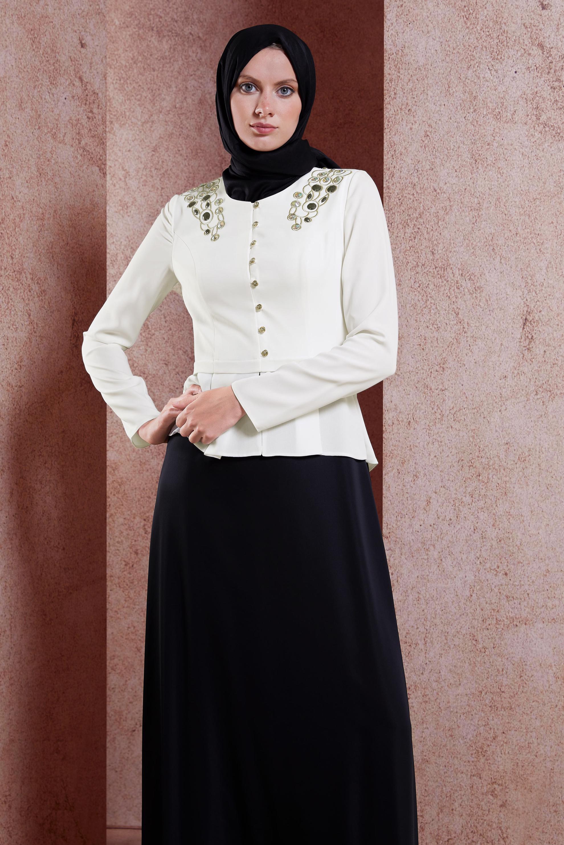 Tesettür giyim SİYAH VOLAN DETAYLI ABİYE ELBİSE 5944