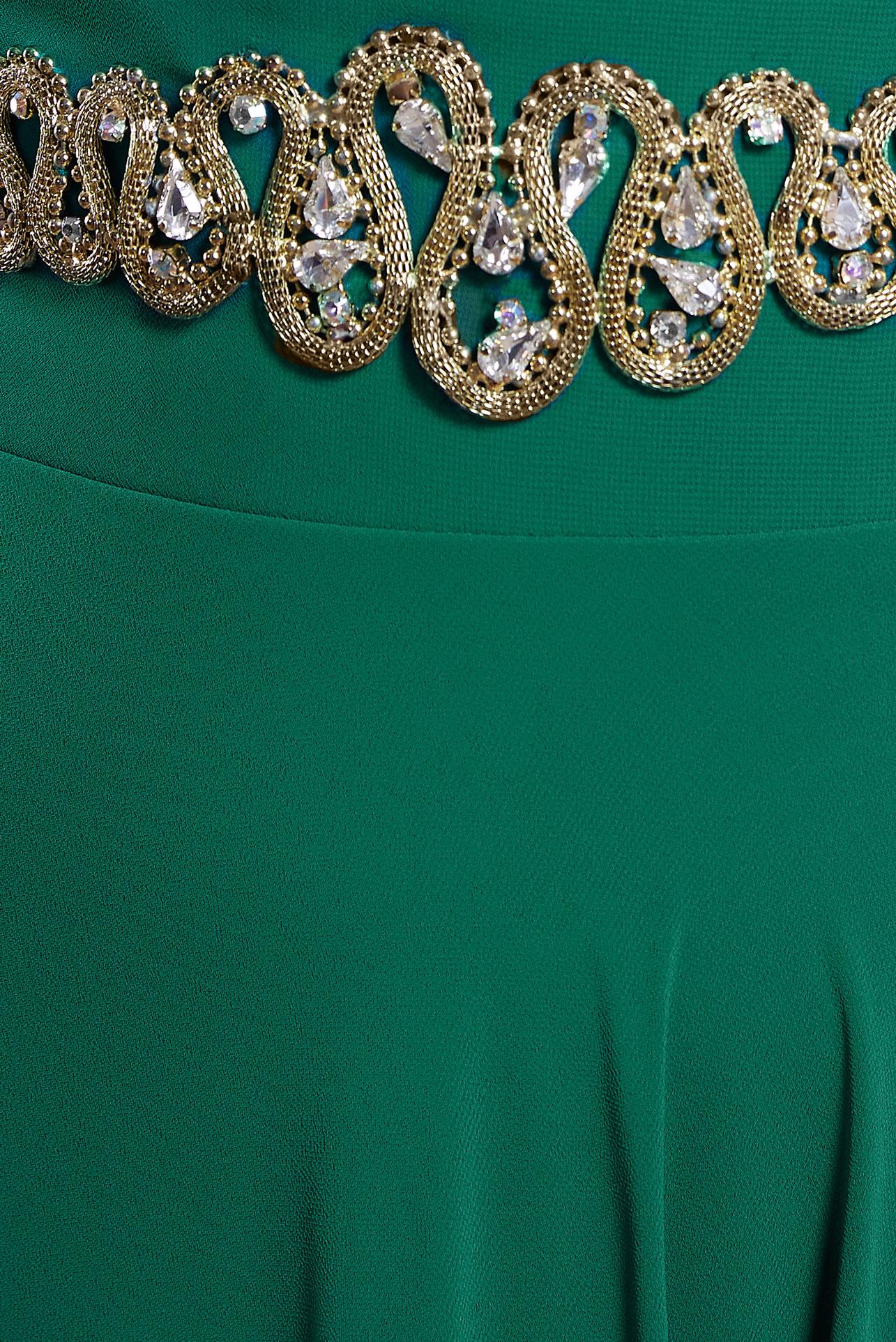 Tesettür giyim YEŞİL İŞLEMELİ TESETTÜR ABİYE ELBİSE 5945