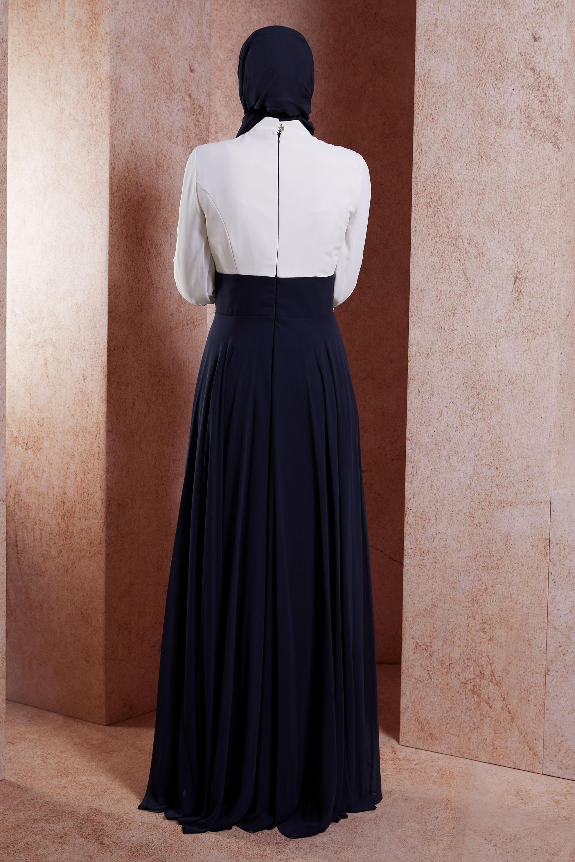 Tesettür giyim LACİVERT TAŞLI ŞİFON ABİYE ELBİSE 5950