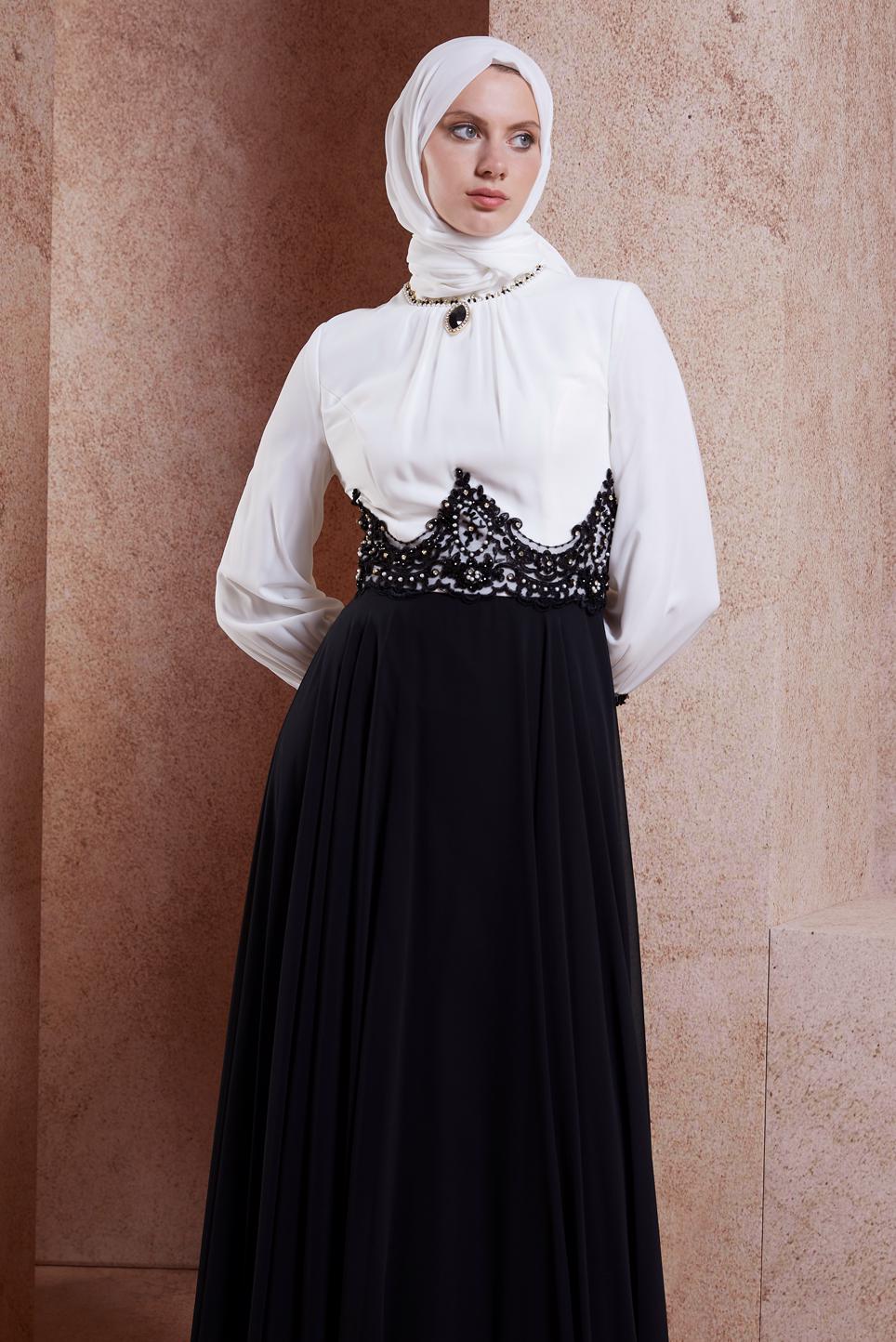 Tesettür giyim SİYAH ŞİFON ABİYE ELBİSE 5951
