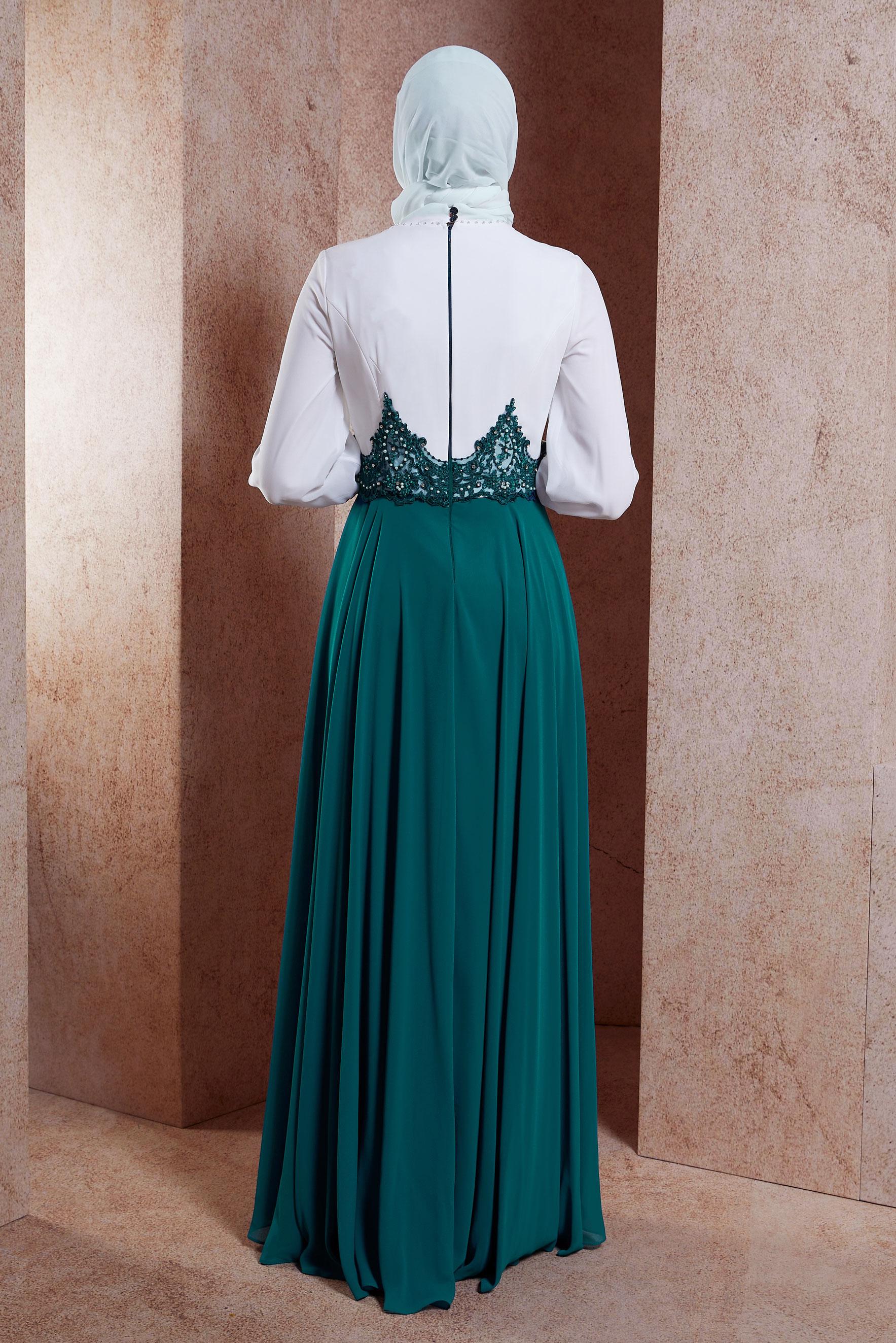 Tesettür giyim MAVİ ŞİFON ABİYE ELBİSE 5951