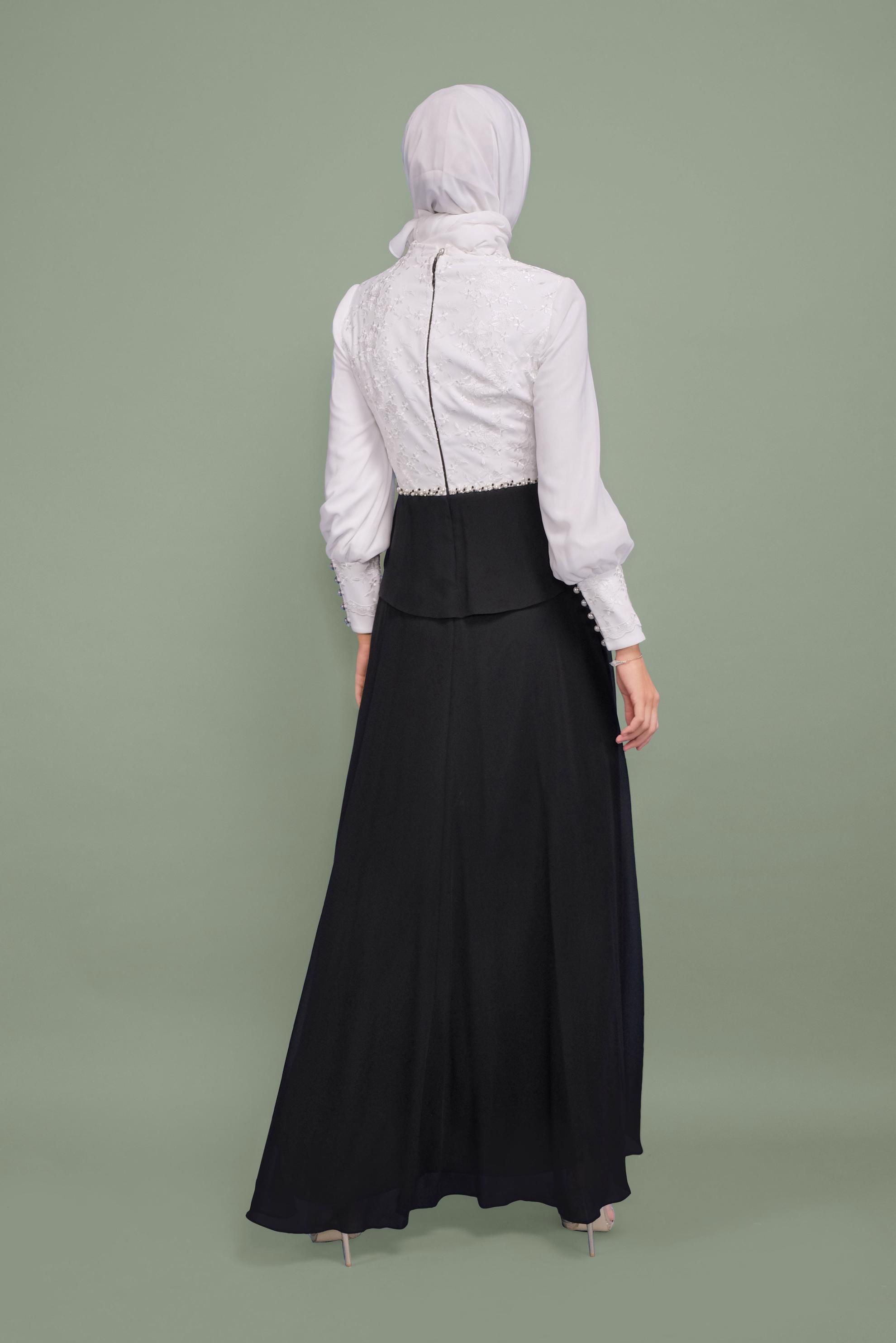 Tesettür giyim SİYAH BONCUK DETAYLI ŞİFON ABİYE ELBİSE 5954