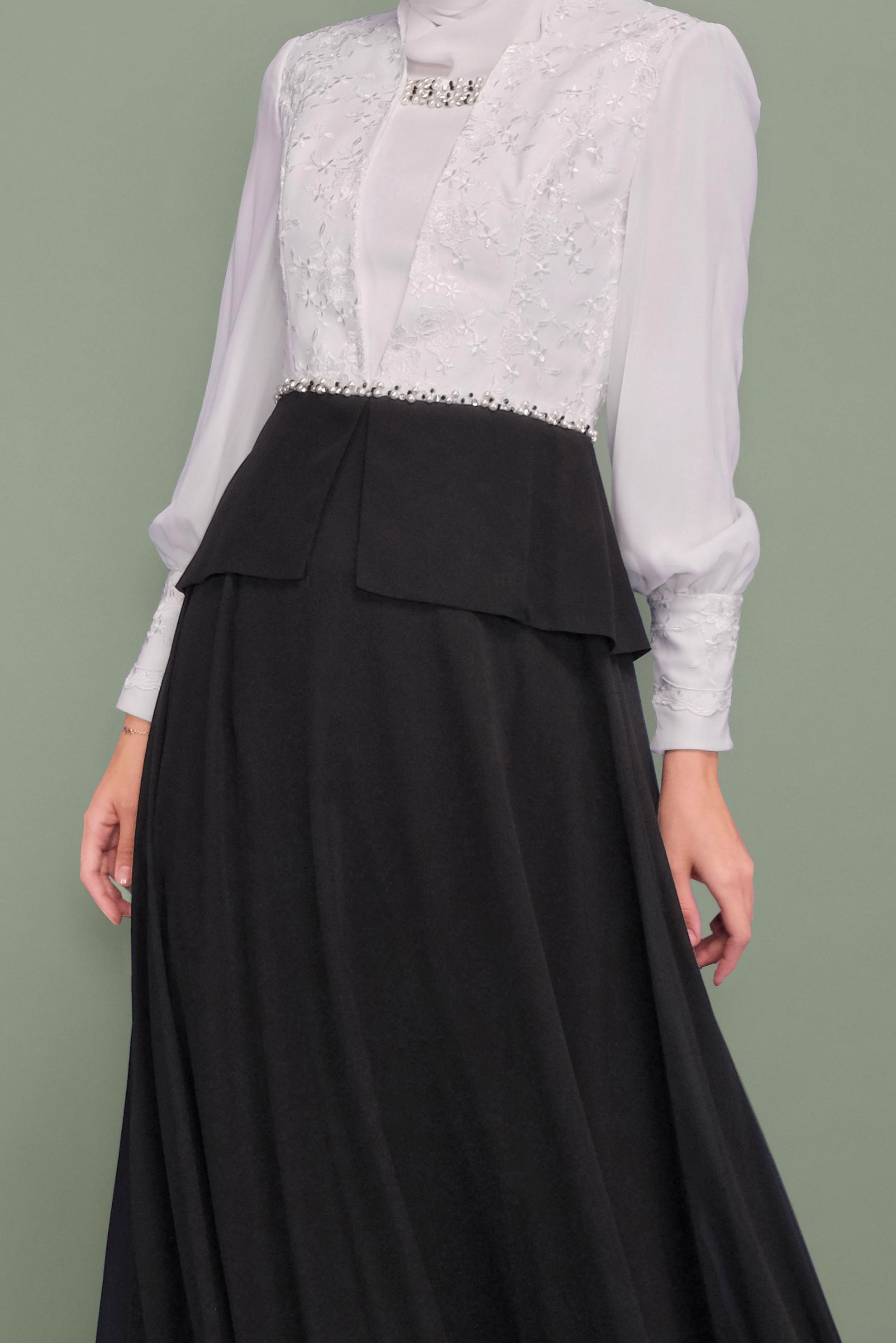 Tesettür giyim SİYAH BONCUK DETAYLI ŞİFON ABİYE ELBİSE 5954