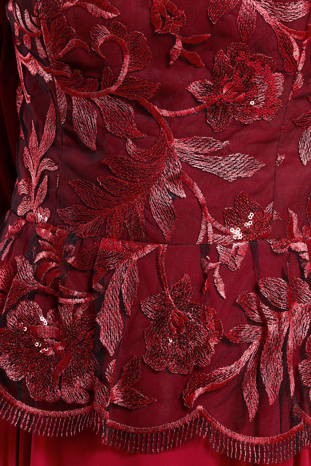 Tesettür giyim BORDO NAKIŞLI ŞİFON ABİYE ELBİSE 5982