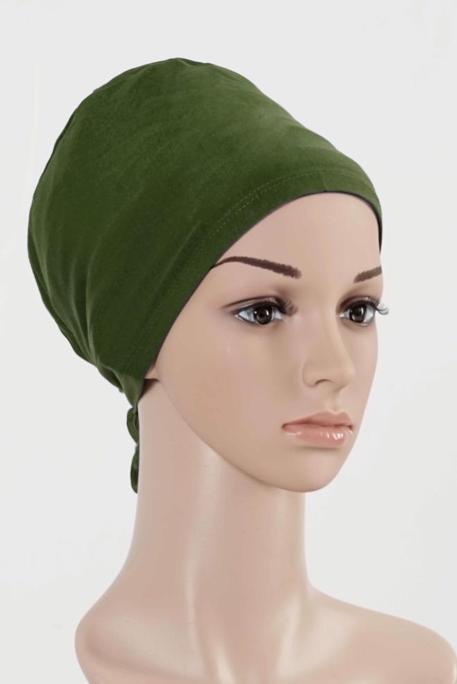 Vêtements hijab VERT BONNET COTON PEIGNE 5050 - ALVİNA