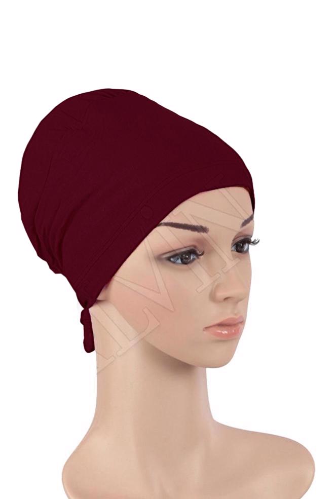 Vêtements hijab ROUGE BORDEAUX BONNET COTON PEIGNE 5050 - ALVİNA