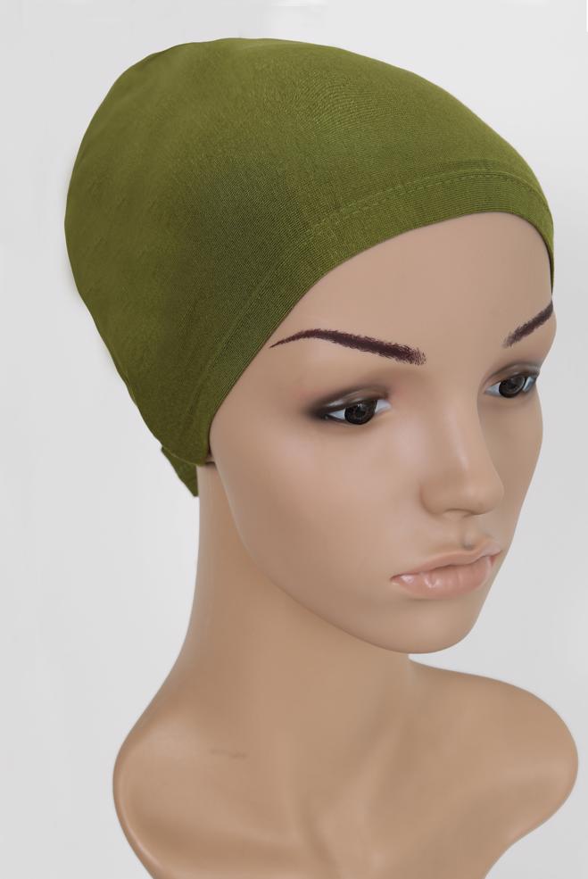 Vêtements hijab KAKI BONNET COTON PEIGNE 5050 - ALVİNA