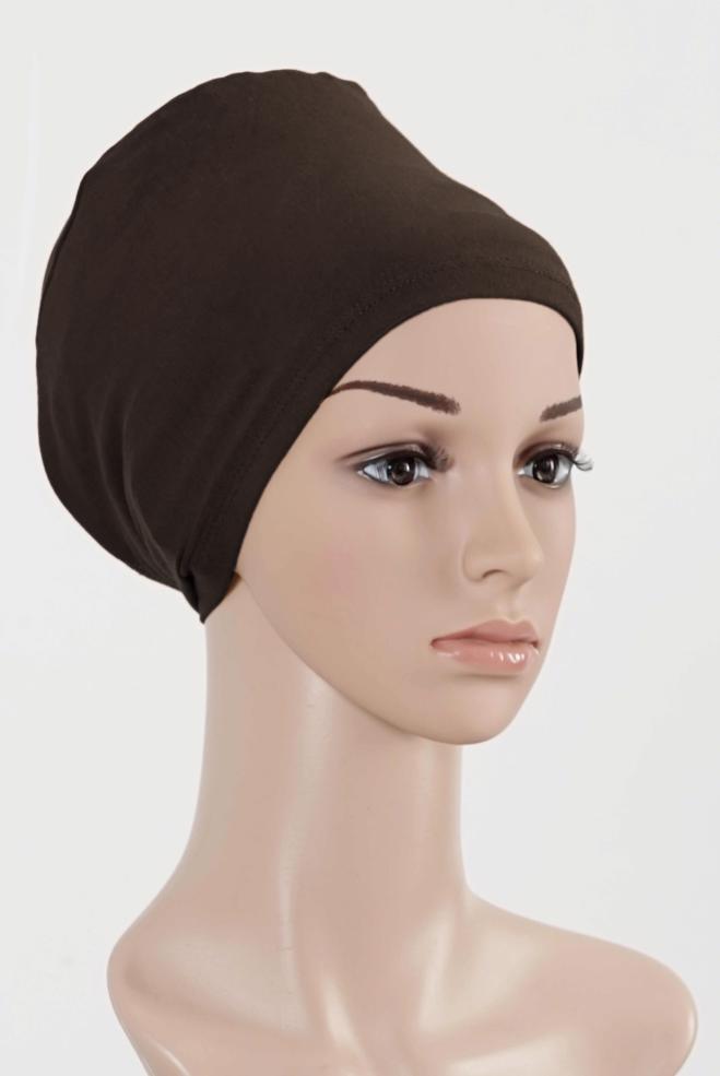 Vêtements hijab BRUN BONNET COTON PEIGNE 5050 - ALVİNA