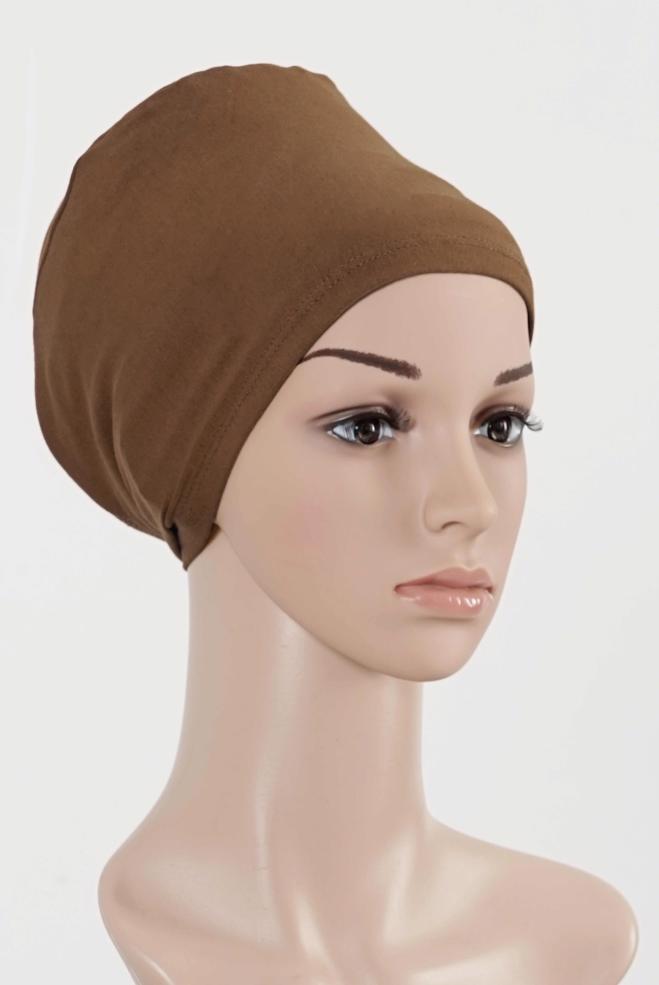 Vêtements hijab BRUN BONNET COTON PEIGNE 5050 - ALVİNA