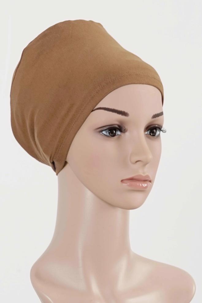 Vêtements hijab BRUN BONNET COTON PEIGNE 5050 - ALVİNA