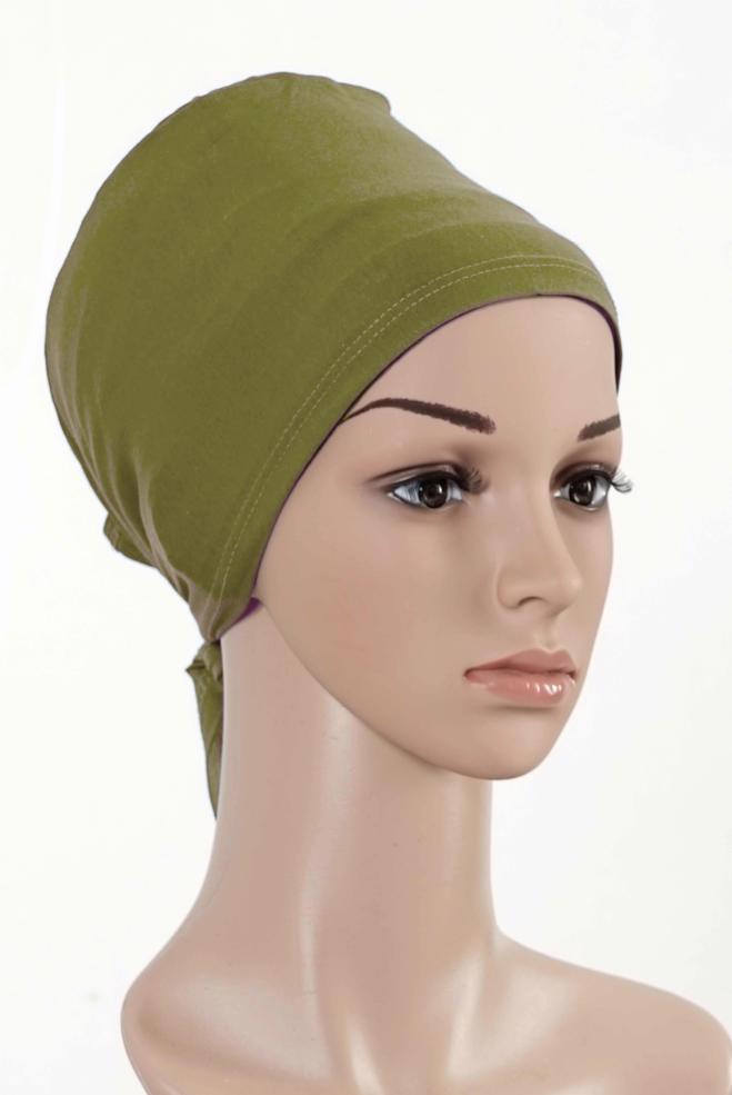 Vêtements hijab VERT BONNET COTON PEIGNE 5050 - ALVİNA