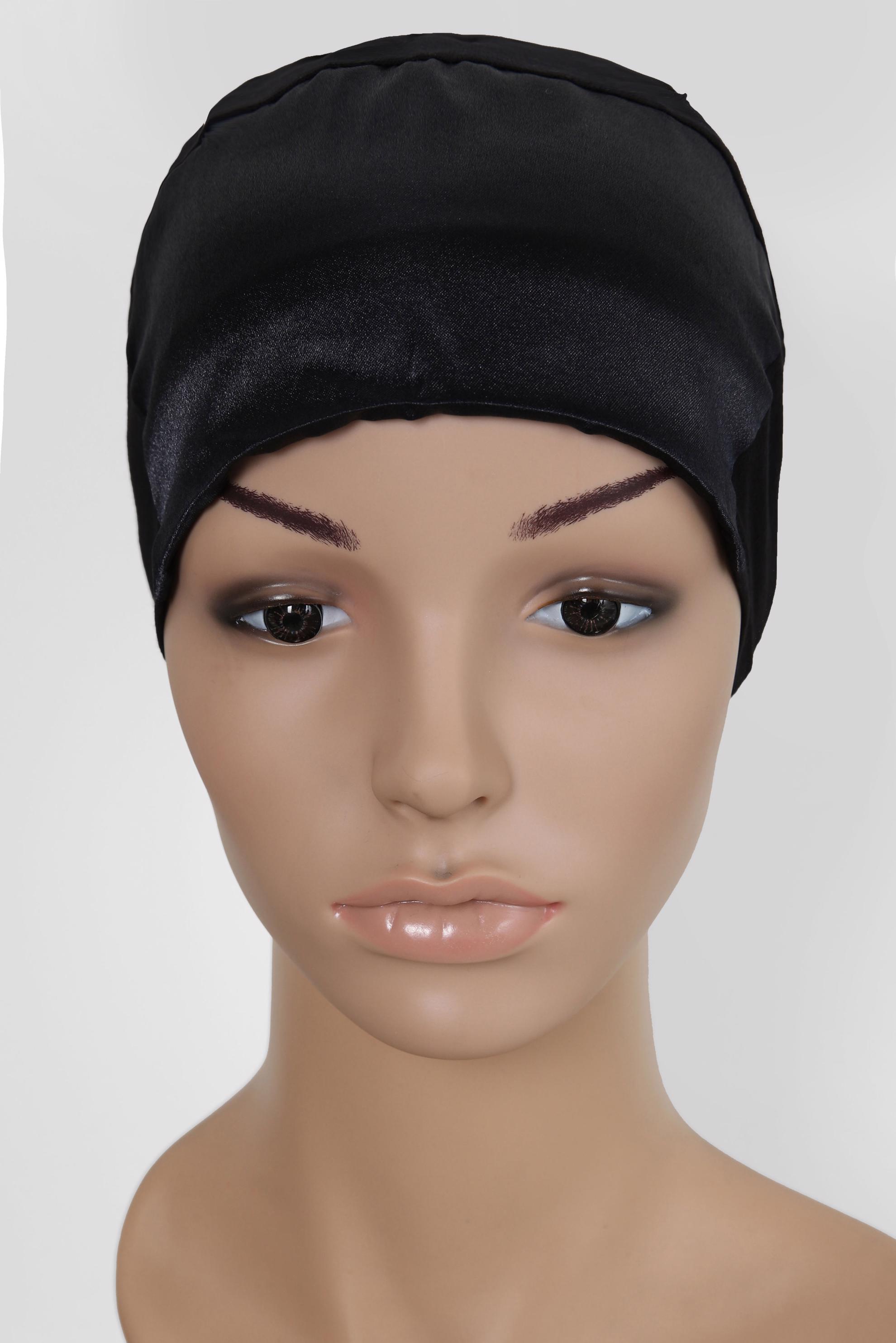 Tesettür giyim SİYAH SATEN BONE 5055 