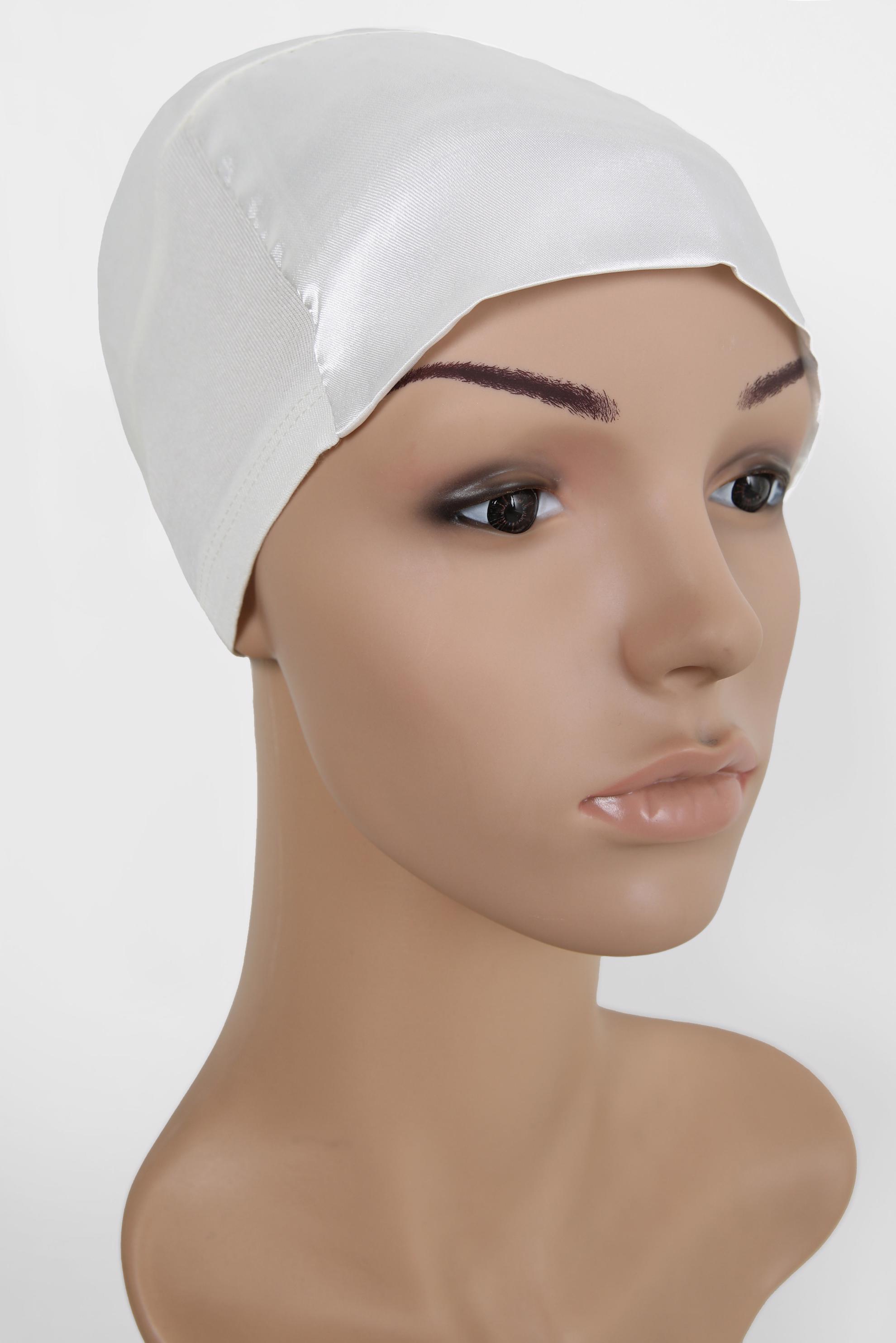 Tesettür giyim BEYAZ SATEN BONE 5055 