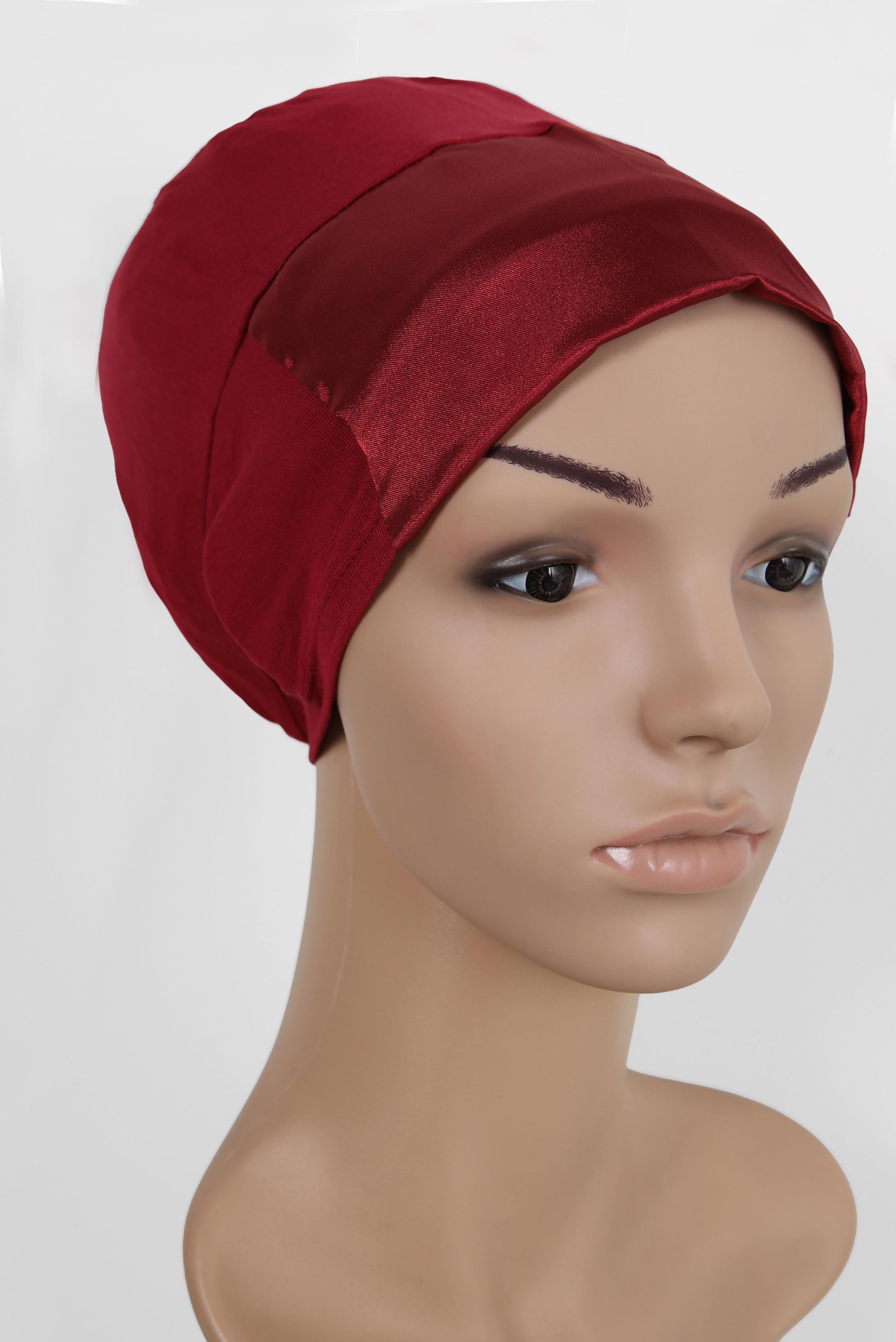 Hijab clothing CLARET RED SATIN UNDER-SCARF BONNET 5055 