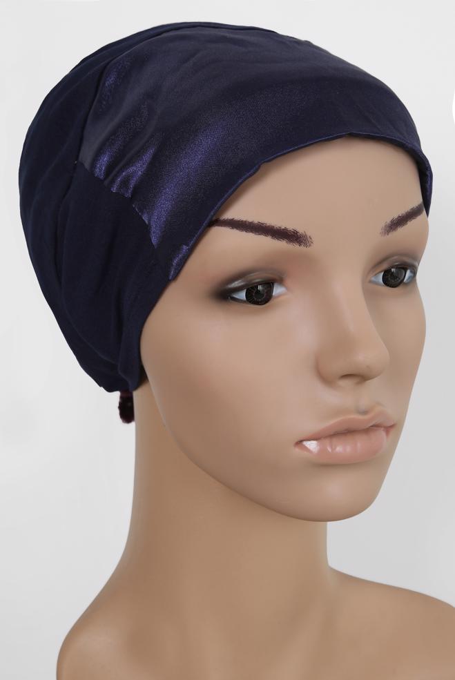 Vêtements hijab BLEU MARINE BONNET SOUS-FOULARD SATIN 5055 - ALVİNA