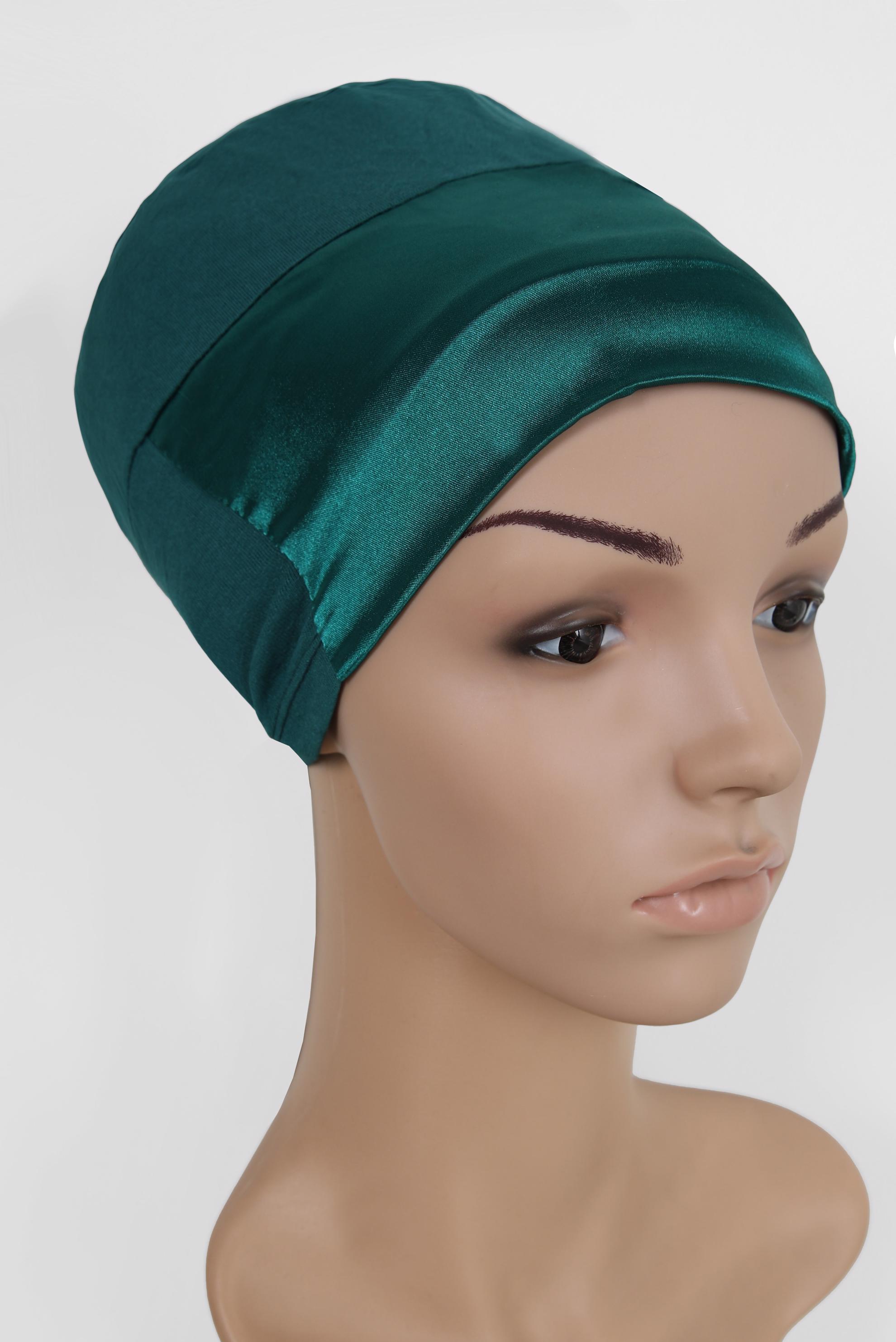 Hijab clothing GREEN SATIN UNDER-SCARF BONNET 5055 