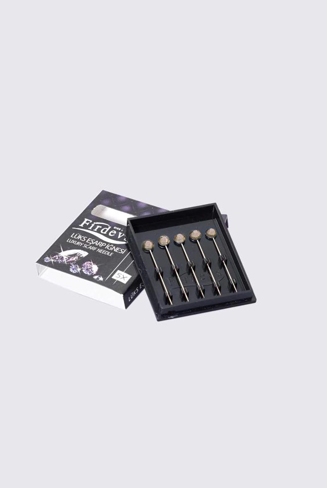 Hijab clothing GOLD 5-PIECE NEEDLE WITH GEM 8054  - ALVİNA