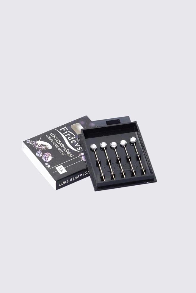 Vêtements hijab ARGENT AIGUILLE 5 PIÈCES AVEC GEM 8054 - ALVİNA