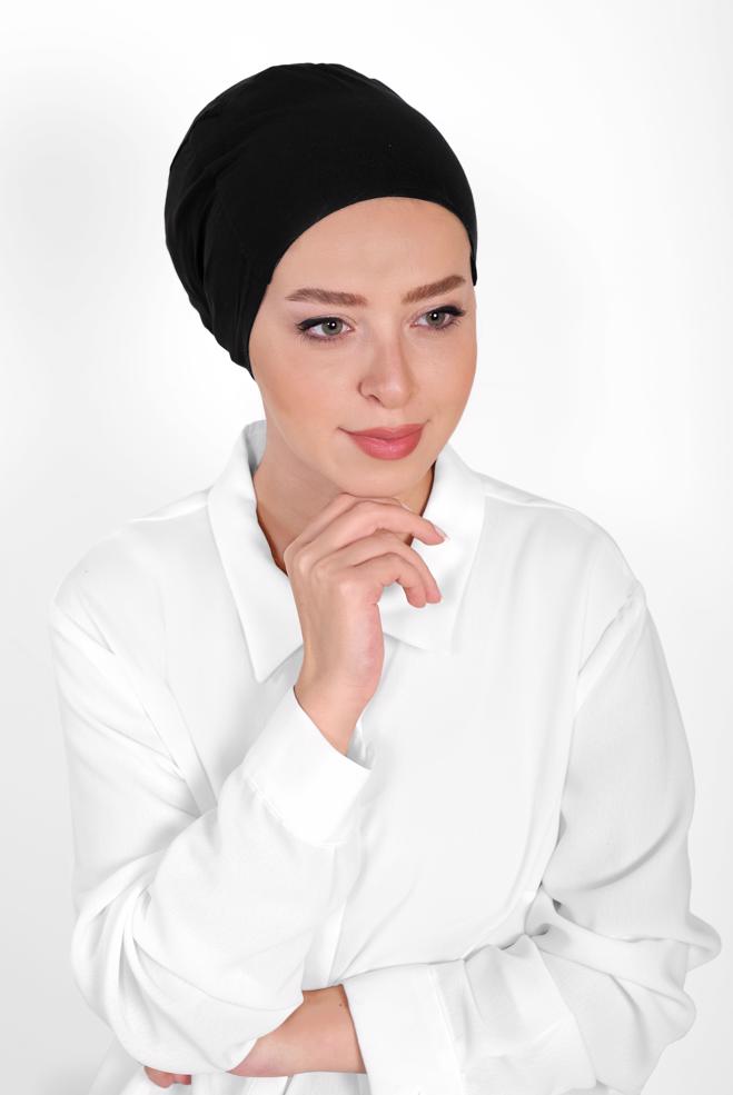 Vêtements hijab NOIR BONNET PEIGNÉ SANS COUTURE 40064-1  - ALVİNA