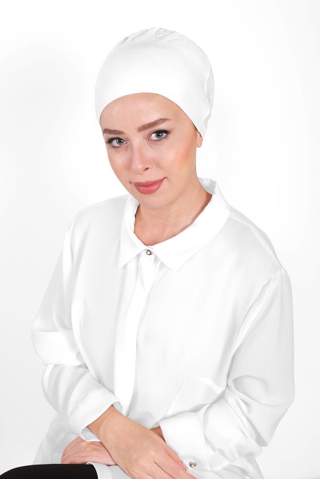Vêtements hijab BLANC BONNET PEIGNÉ SANS COUTURE 40064-1  - ALVİNA
