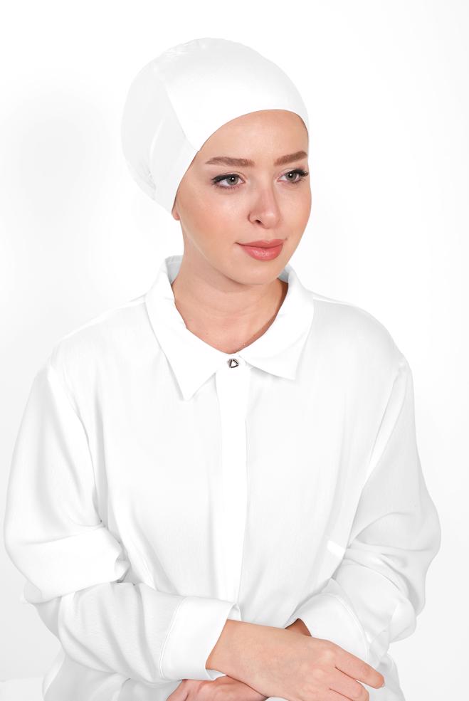 Vêtements hijab BLANC BONNET PEIGNÉ SANS COUTURE 40064-1  - ALVİNA