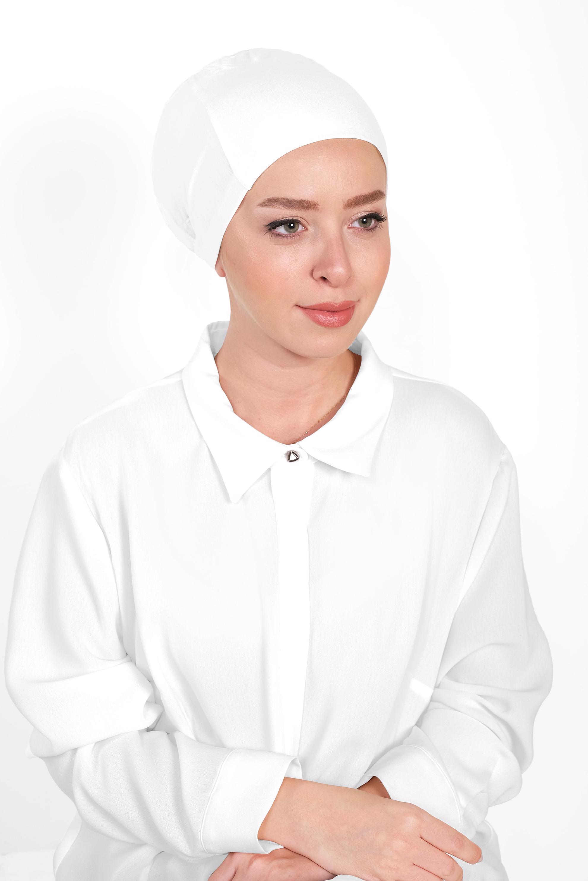 Vêtements hijab BLANC BONNET PEIGNÉ SANS COUTURE 40064-1 