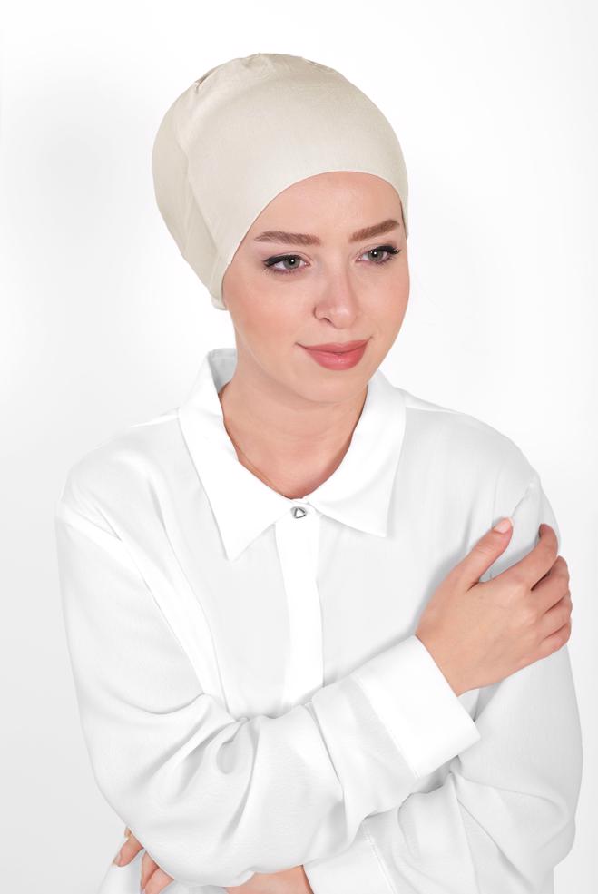 Vêtements hijab BEIGE BONNET PEIGNÉ SANS COUTURE 40064-1  - ALVİNA