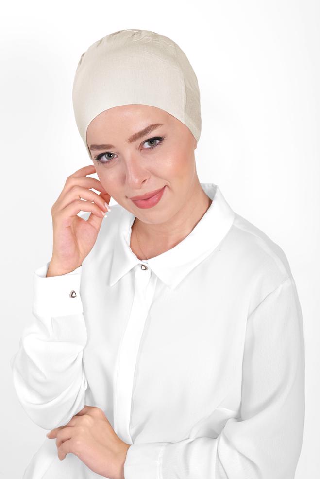 Vêtements hijab BEIGE BONNET PEIGNÉ SANS COUTURE 40064-1  - ALVİNA
