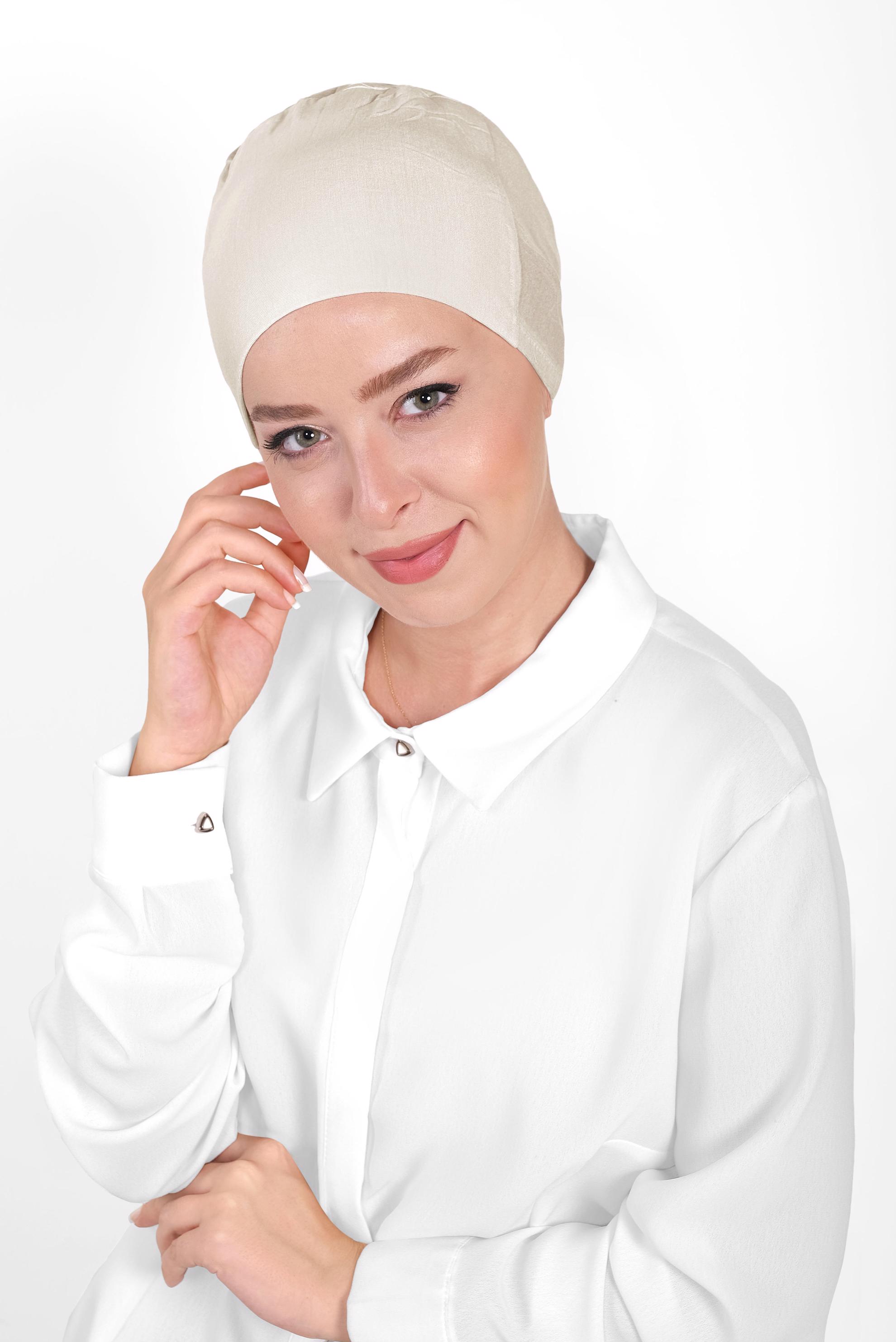 Vêtements hijab BEIGE BONNET PEIGNÉ SANS COUTURE 40064-1 