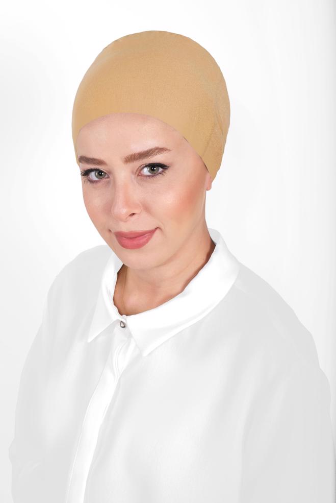 Vêtements hijab JAUNE BONNET PEIGNÉ SANS COUTURE 40064-1  - ALVİNA