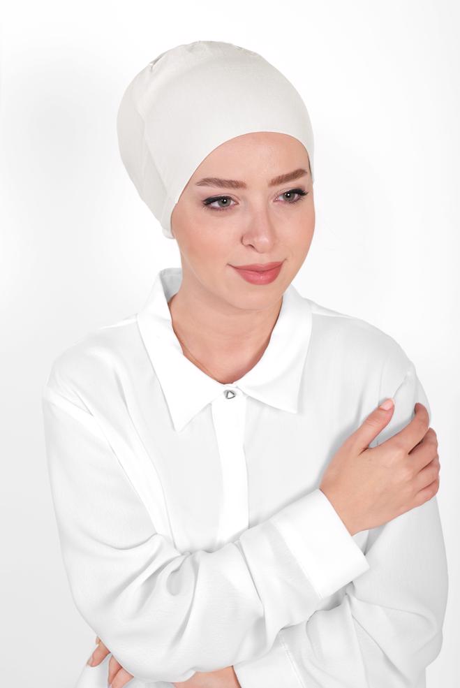 Vêtements hijab BEIGE BONNET PEIGNÉ SANS COUTURE 40064-1  - ALVİNA