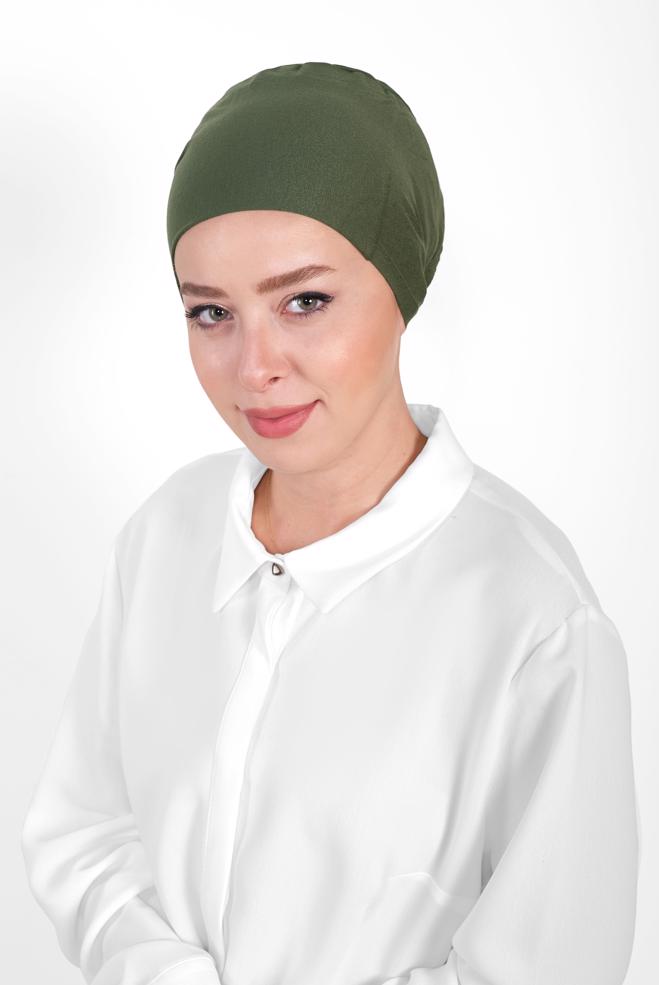 Vêtements hijab KAKI BONNET PEIGNÉ SANS COUTURE 40064-1  - ALVİNA