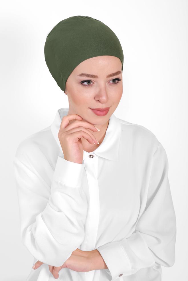 Vêtements hijab KAKI BONNET PEIGNÉ SANS COUTURE 40064-1  - ALVİNA