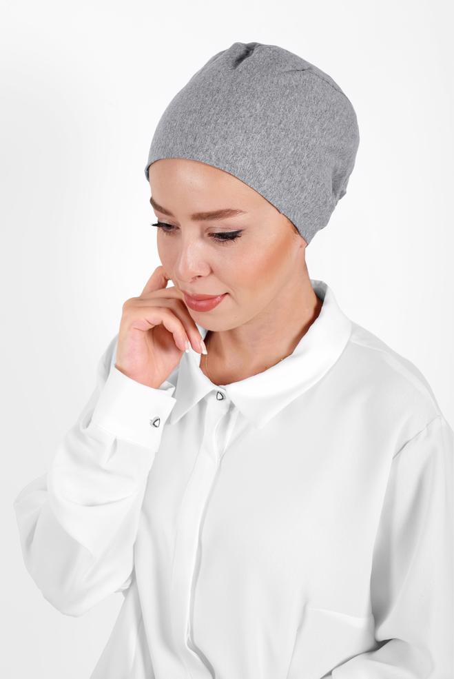 Hijab clothing GREY SEAMLESS COMBED COTTON BONNET 40064-1  - ALVİNA